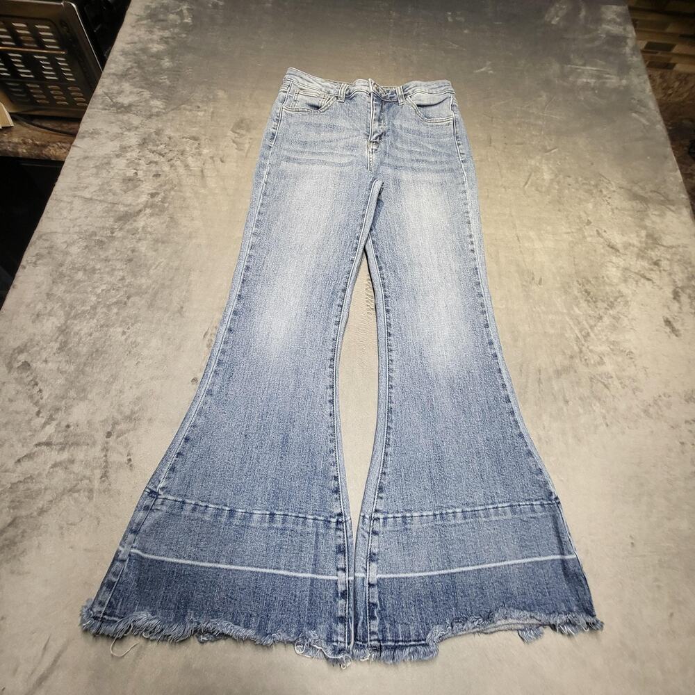BLAKELEY‎ Jeans Womens 9 Blue Flared Light Wash Fringe Distressed Denim